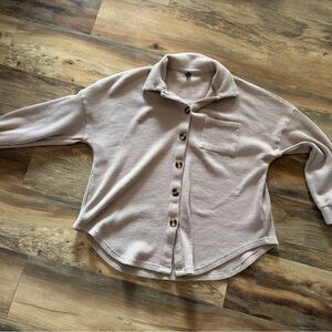 Elegant Beige Long Sleeve Button-Up Top
